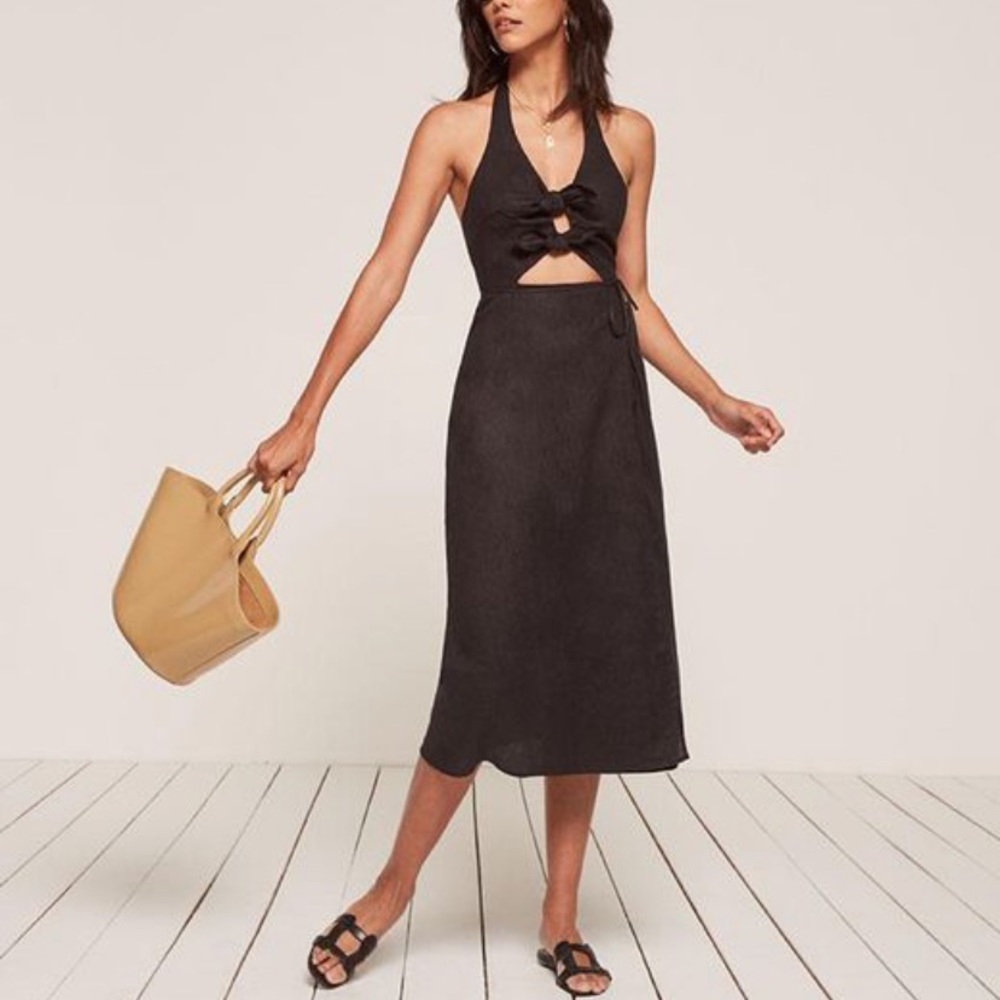 Reformation Amalfi Linen Cut Out Wrap Dress